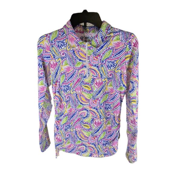 IBKUL Womens Golf Paisley Quarter Zip Pullover Active Mesh UPF 50+ Long-Sleeve S - Picture 1 of 9